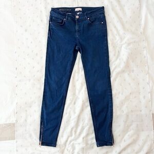 Ted Baker Skinny Blue Stretch Denim Jeans w/ Rose Gold Ankle Zippers, Size 30